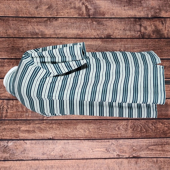 Luxury Cotton 3 Button Green White Striped Polo Shirt Excellent Condition - Picture 7 of 11